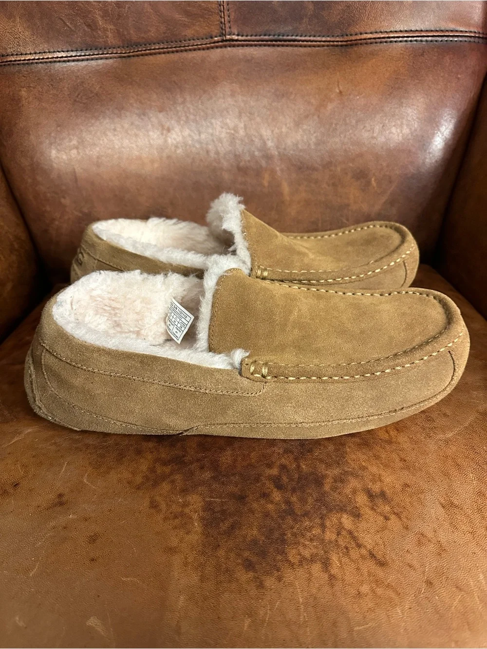UGG Men's Suede Shearling-Lined Slip-On Loafers in Chestnut